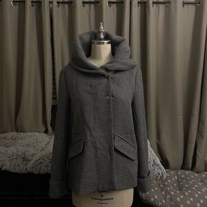 NWT Zara gray grey wool Pea Coat with hood and pockets New with tags never worn